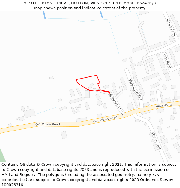 5, SUTHERLAND DRIVE, HUTTON, WESTON-SUPER-MARE, BS24 9QD: Location map and indicative extent of plot