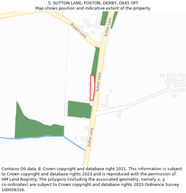 5, SUTTON LANE, FOSTON, DERBY, DE65 5PT: Location map and indicative extent of plot