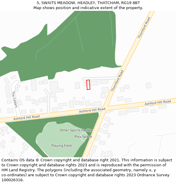 5, SWAITS MEADOW, HEADLEY, THATCHAM, RG19 8BT: Location map and indicative extent of plot