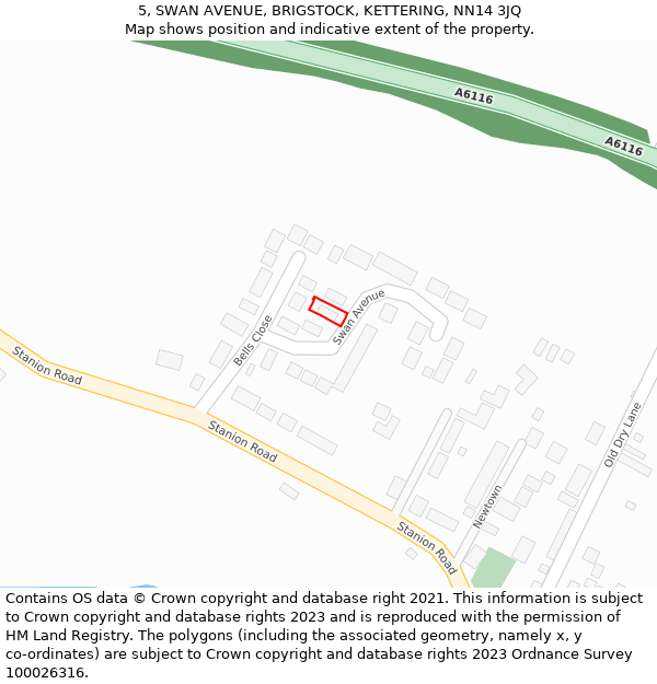 5, SWAN AVENUE, BRIGSTOCK, KETTERING, NN14 3JQ: Location map and indicative extent of plot
