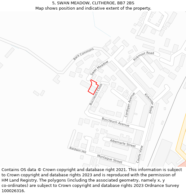 5, SWAN MEADOW, CLITHEROE, BB7 2BS: Location map and indicative extent of plot