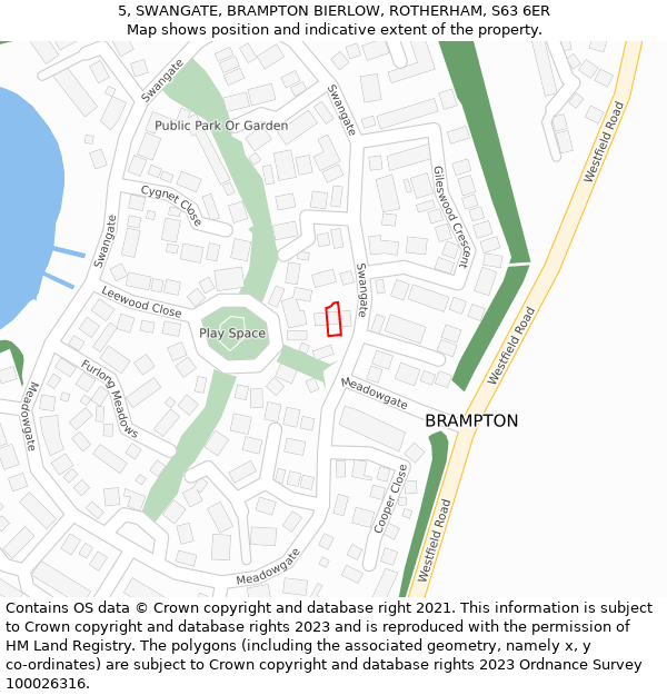 5, SWANGATE, BRAMPTON BIERLOW, ROTHERHAM, S63 6ER: Location map and indicative extent of plot