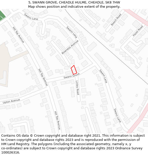 5, SWANN GROVE, CHEADLE HULME, CHEADLE, SK8 7HW: Location map and indicative extent of plot