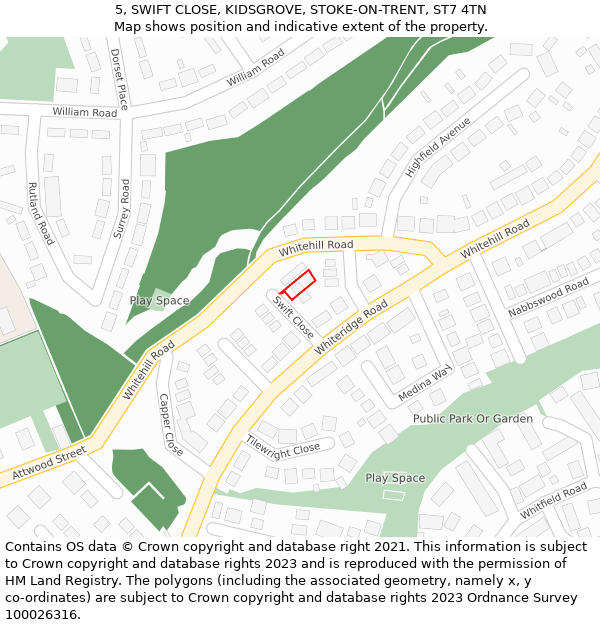 5, SWIFT CLOSE, KIDSGROVE, STOKE-ON-TRENT, ST7 4TN: Location map and indicative extent of plot