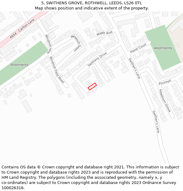 5, SWITHENS GROVE, ROTHWELL, LEEDS, LS26 0TL: Location map and indicative extent of plot