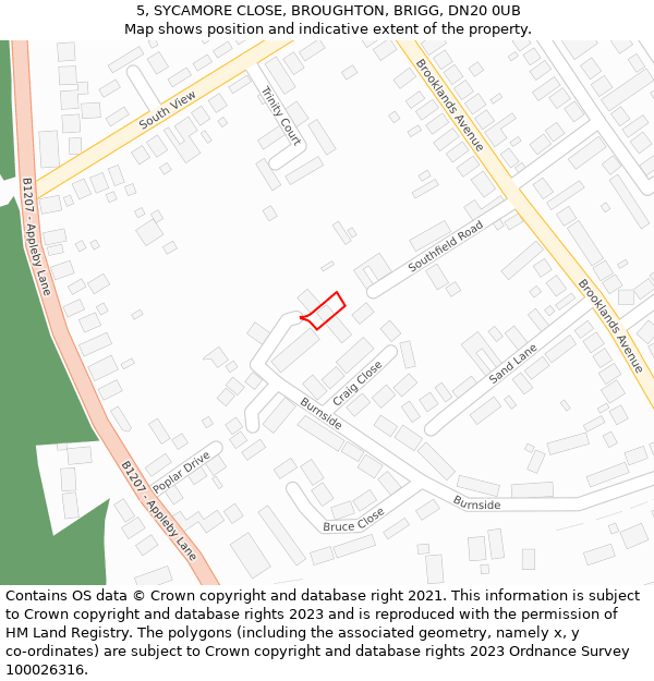 5, SYCAMORE CLOSE, BROUGHTON, BRIGG, DN20 0UB: Location map and indicative extent of plot