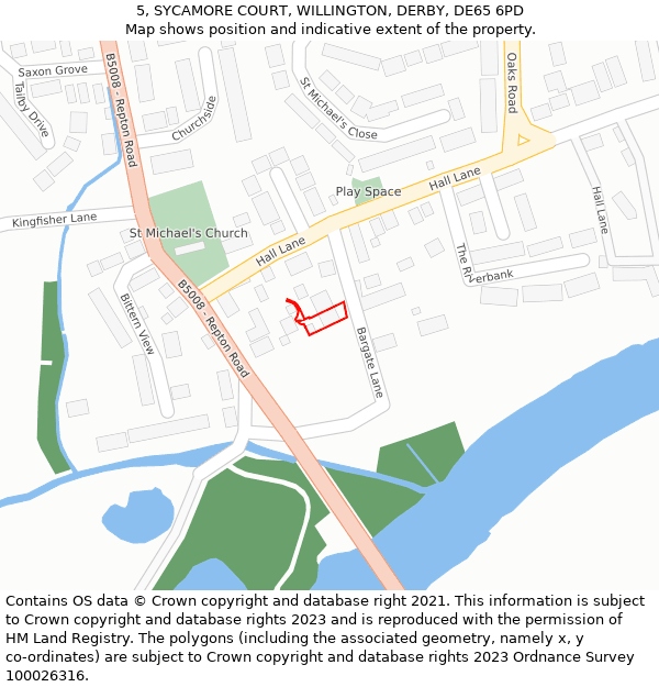 5, SYCAMORE COURT, WILLINGTON, DERBY, DE65 6PD: Location map and indicative extent of plot