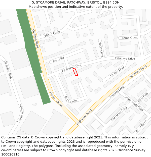 5, SYCAMORE DRIVE, PATCHWAY, BRISTOL, BS34 5DH: Location map and indicative extent of plot