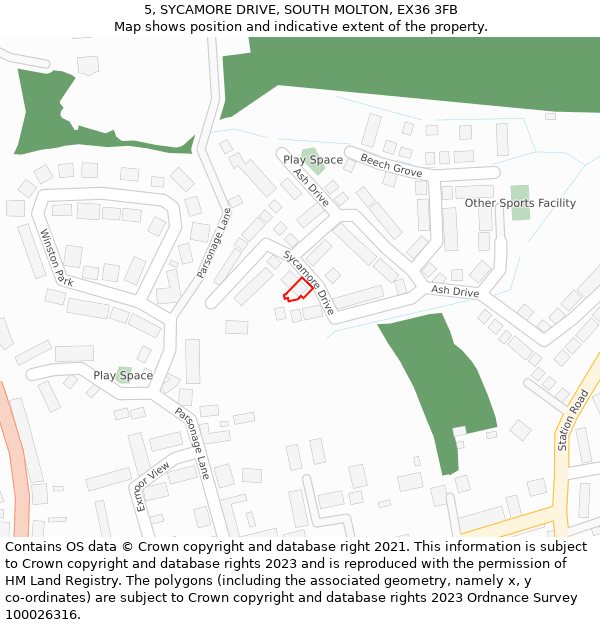 5, SYCAMORE DRIVE, SOUTH MOLTON, EX36 3FB: Location map and indicative extent of plot