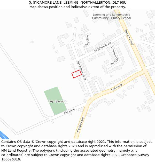 5, SYCAMORE LANE, LEEMING, NORTHALLERTON, DL7 9SU: Location map and indicative extent of plot