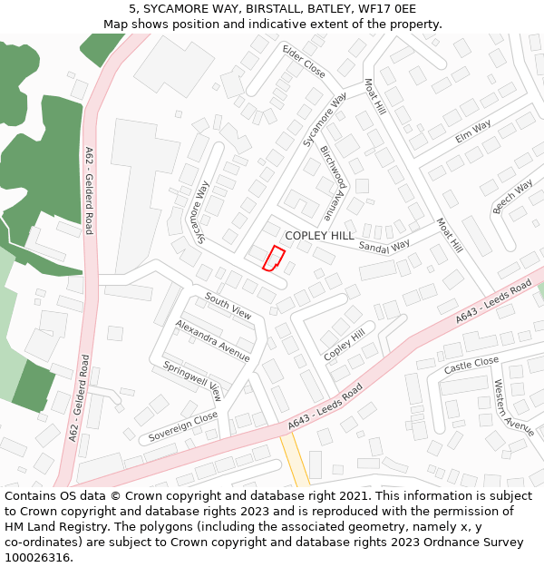 5, SYCAMORE WAY, BIRSTALL, BATLEY, WF17 0EE: Location map and indicative extent of plot