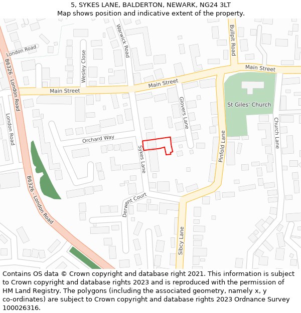 5, SYKES LANE, BALDERTON, NEWARK, NG24 3LT: Location map and indicative extent of plot