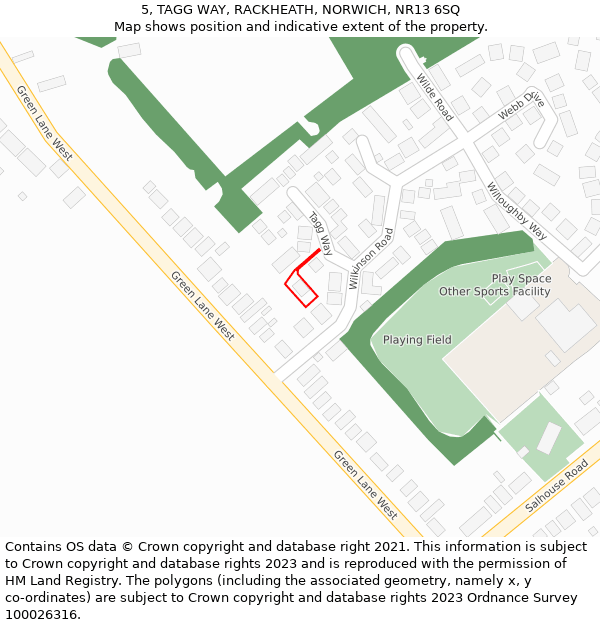 5, TAGG WAY, RACKHEATH, NORWICH, NR13 6SQ: Location map and indicative extent of plot