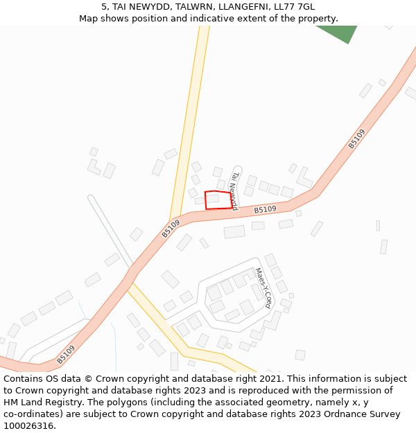 5, TAI NEWYDD, TALWRN, LLANGEFNI, LL77 7GL: Location map and indicative extent of plot