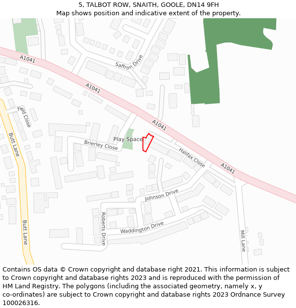 5, TALBOT ROW, SNAITH, GOOLE, DN14 9FH: Location map and indicative extent of plot