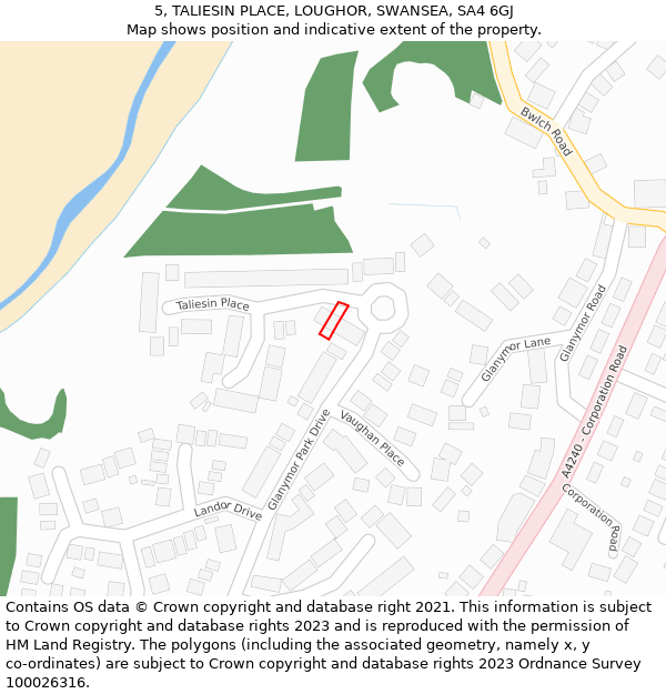 5, TALIESIN PLACE, LOUGHOR, SWANSEA, SA4 6GJ: Location map and indicative extent of plot