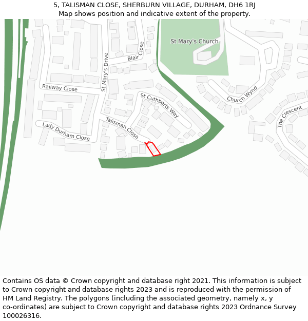 5, TALISMAN CLOSE, SHERBURN VILLAGE, DURHAM, DH6 1RJ: Location map and indicative extent of plot