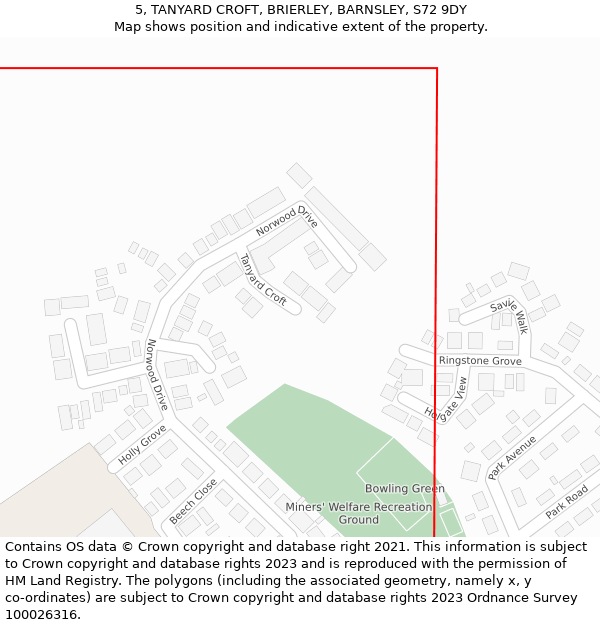 5, TANYARD CROFT, BRIERLEY, BARNSLEY, S72 9DY: Location map and indicative extent of plot