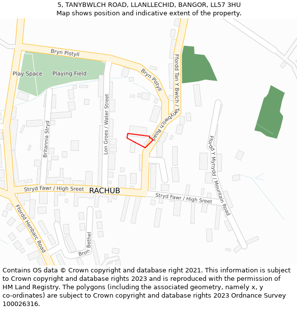 5, TANYBWLCH ROAD, LLANLLECHID, BANGOR, LL57 3HU: Location map and indicative extent of plot