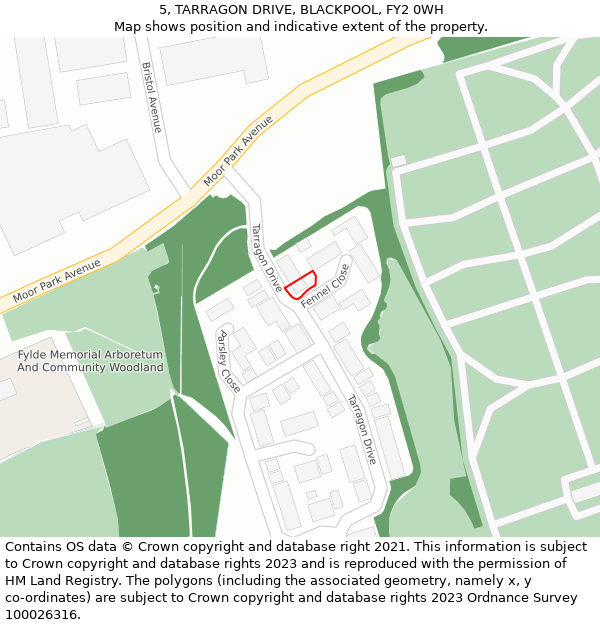 5, TARRAGON DRIVE, BLACKPOOL, FY2 0WH: Location map and indicative extent of plot