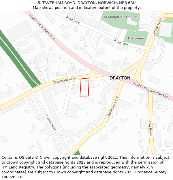 5, TAVERHAM ROAD, DRAYTON, NORWICH, NR8 6RU: Location map and indicative extent of plot