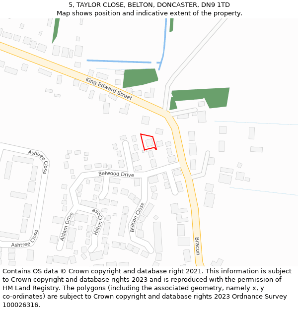 5, TAYLOR CLOSE, BELTON, DONCASTER, DN9 1TD: Location map and indicative extent of plot