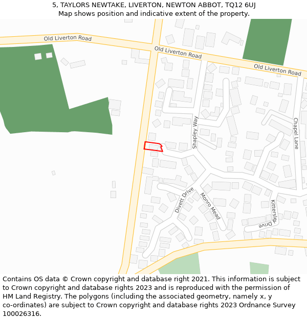 5, TAYLORS NEWTAKE, LIVERTON, NEWTON ABBOT, TQ12 6UJ: Location map and indicative extent of plot