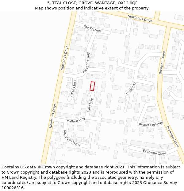 5, TEAL CLOSE, GROVE, WANTAGE, OX12 0QF: Location map and indicative extent of plot