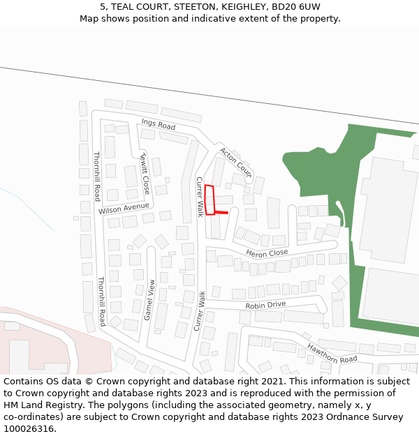 5, TEAL COURT, STEETON, KEIGHLEY, BD20 6UW: Location map and indicative extent of plot