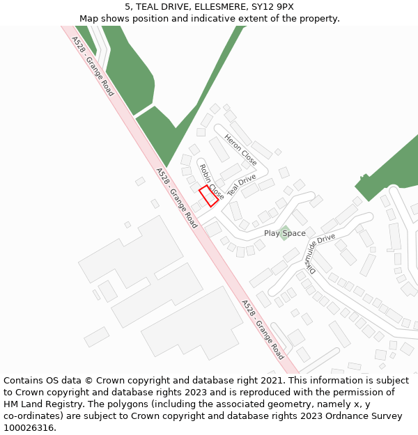 5, TEAL DRIVE, ELLESMERE, SY12 9PX: Location map and indicative extent of plot