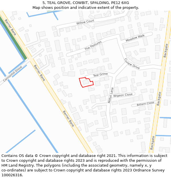 5, TEAL GROVE, COWBIT, SPALDING, PE12 6XG: Location map and indicative extent of plot