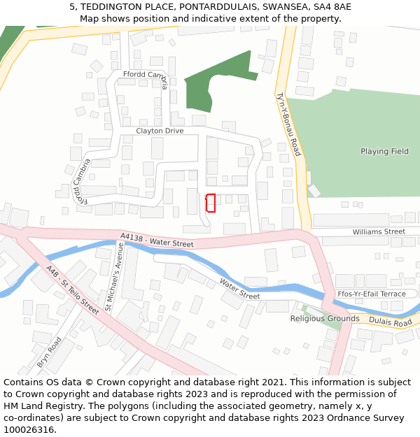 5, TEDDINGTON PLACE, PONTARDDULAIS, SWANSEA, SA4 8AE: Location map and indicative extent of plot