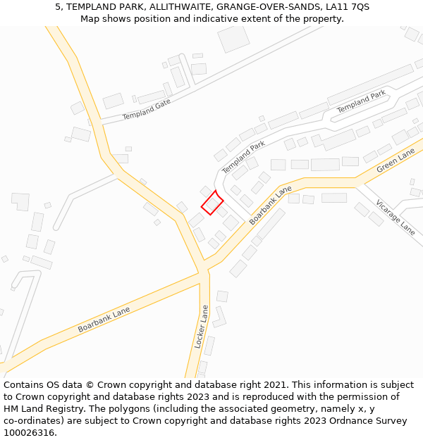 5, TEMPLAND PARK, ALLITHWAITE, GRANGE-OVER-SANDS, LA11 7QS: Location map and indicative extent of plot