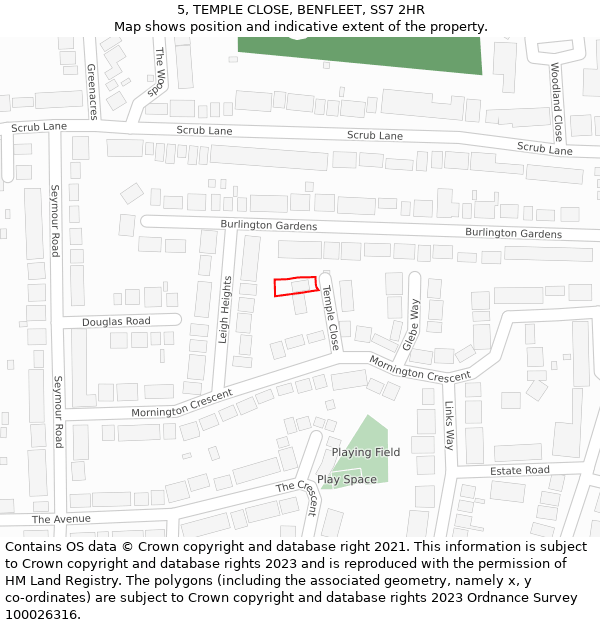 5, TEMPLE CLOSE, BENFLEET, SS7 2HR: Location map and indicative extent of plot