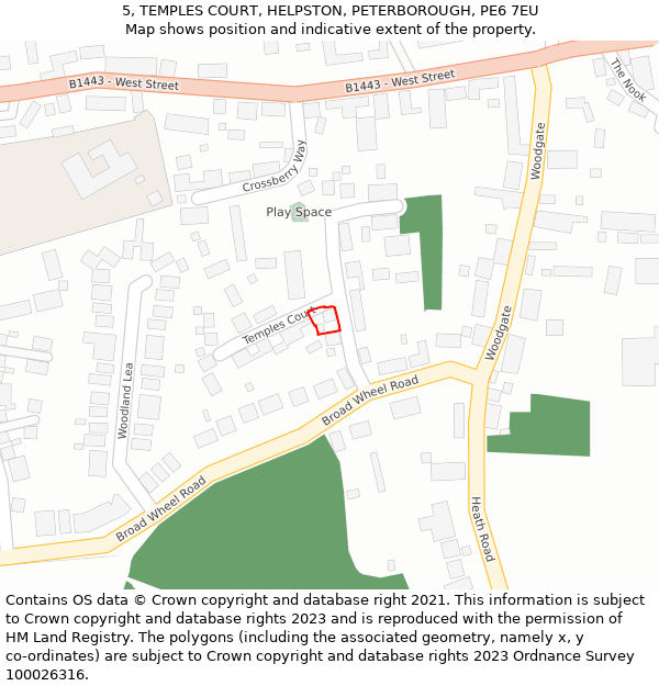 5, TEMPLES COURT, HELPSTON, PETERBOROUGH, PE6 7EU: Location map and indicative extent of plot