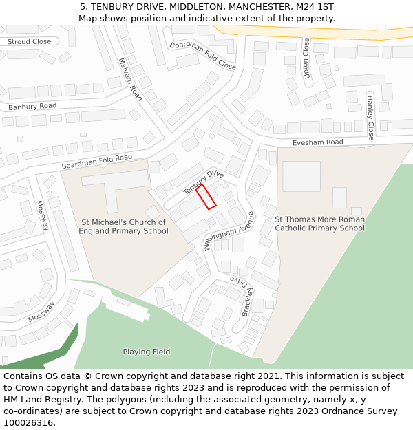 5, TENBURY DRIVE, MIDDLETON, MANCHESTER, M24 1ST: Location map and indicative extent of plot