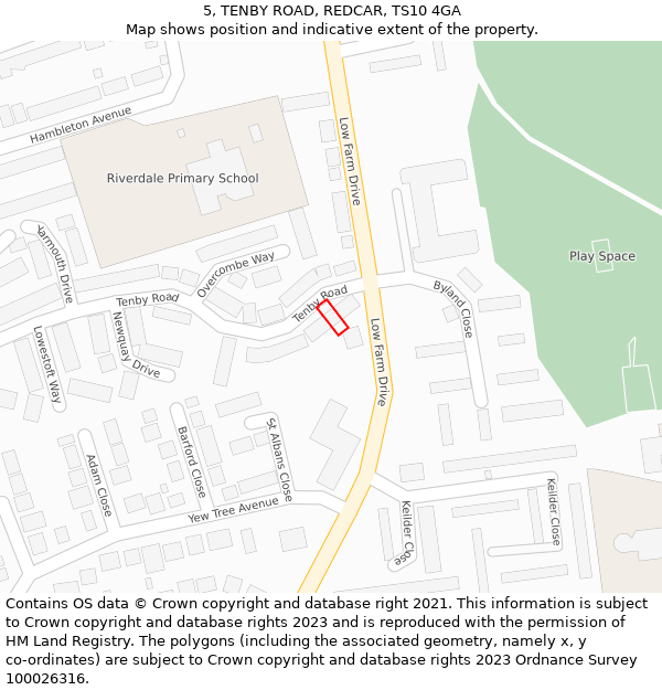 5, TENBY ROAD, REDCAR, TS10 4GA: Location map and indicative extent of plot