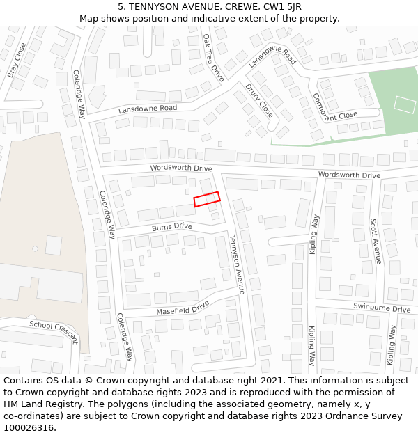 5, TENNYSON AVENUE, CREWE, CW1 5JR: Location map and indicative extent of plot