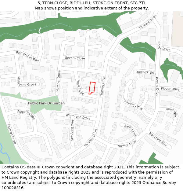 5, TERN CLOSE, BIDDULPH, STOKE-ON-TRENT, ST8 7TL: Location map and indicative extent of plot