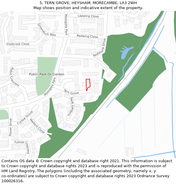 5, TERN GROVE, HEYSHAM, MORECAMBE, LA3 2WH: Location map and indicative extent of plot