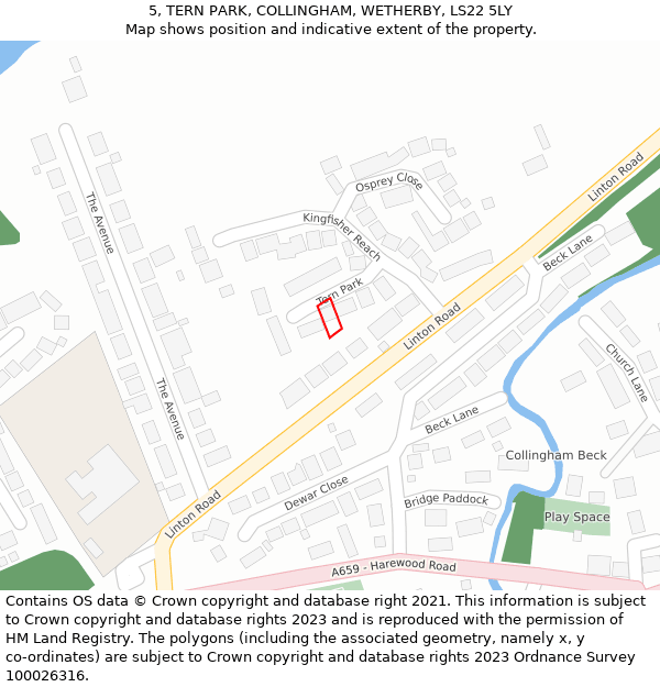 5, TERN PARK, COLLINGHAM, WETHERBY, LS22 5LY: Location map and indicative extent of plot