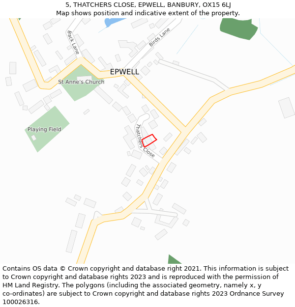 5, THATCHERS CLOSE, EPWELL, BANBURY, OX15 6LJ: Location map and indicative extent of plot