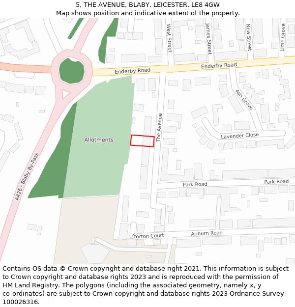 5, THE AVENUE, BLABY, LEICESTER, LE8 4GW: Location map and indicative extent of plot
