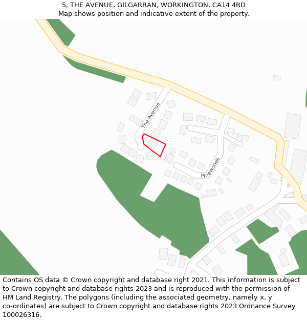 5, THE AVENUE, GILGARRAN, WORKINGTON, CA14 4RD: Location map and indicative extent of plot
