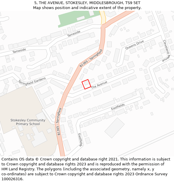5, THE AVENUE, STOKESLEY, MIDDLESBROUGH, TS9 5ET: Location map and indicative extent of plot