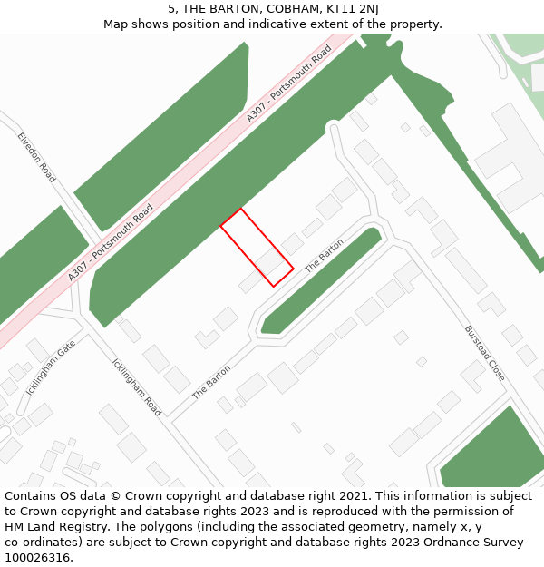 5, THE BARTON, COBHAM, KT11 2NJ: Location map and indicative extent of plot