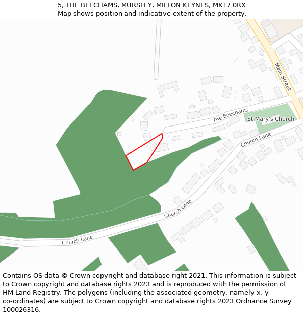 5, THE BEECHAMS, MURSLEY, MILTON KEYNES, MK17 0RX: Location map and indicative extent of plot