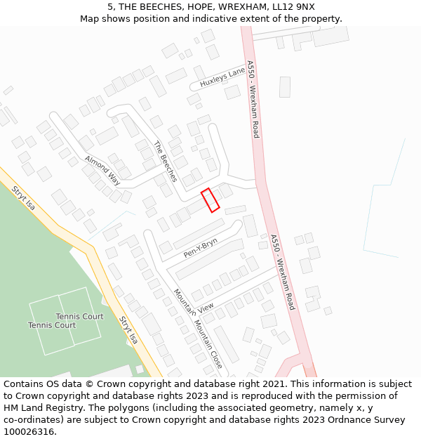 5, THE BEECHES, HOPE, WREXHAM, LL12 9NX: Location map and indicative extent of plot