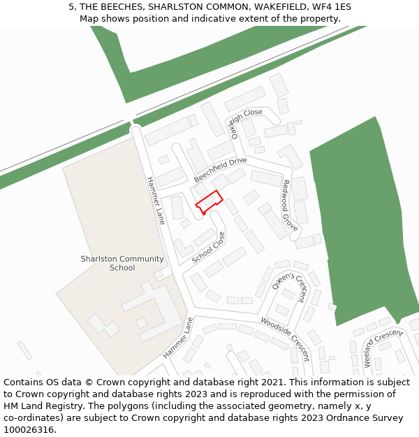 5, THE BEECHES, SHARLSTON COMMON, WAKEFIELD, WF4 1ES: Location map and indicative extent of plot