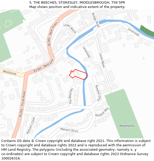 5, THE BEECHES, STOKESLEY, MIDDLESBROUGH, TS9 5PR: Location map and indicative extent of plot